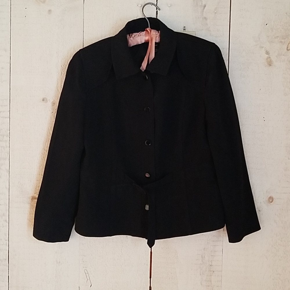 Black Blazer with Belted and Buttoned Front